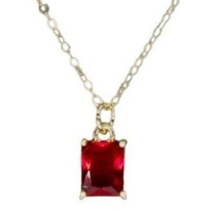 14k Gold Filled Emerald Cut Garnet Red CZ Birthstone w 14k Gold Filled Chain Nec